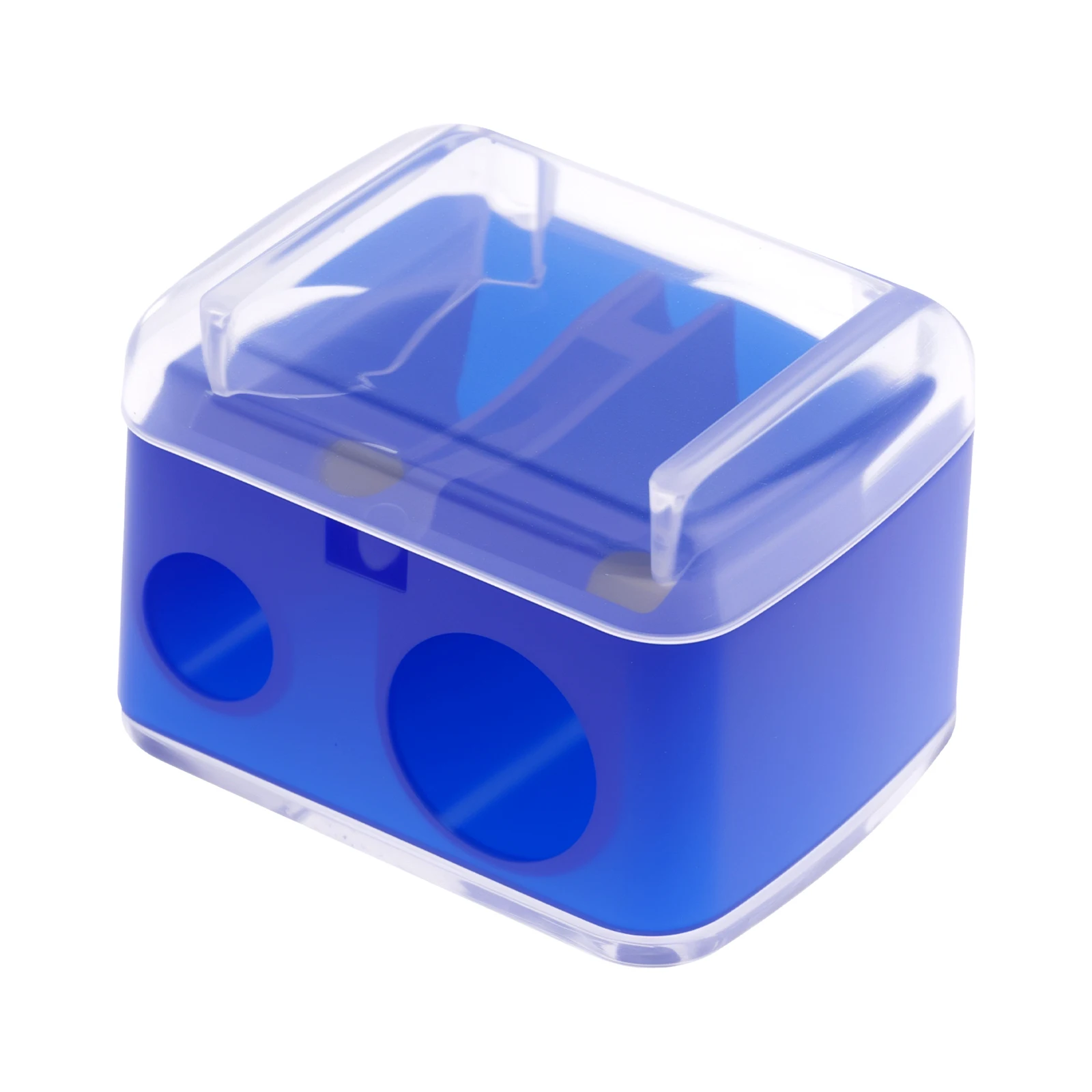 Blue Portable Dual Holes Pencil Sharpener, Plastic and Metal Pencil Sharpener Woodworking Hand Tools