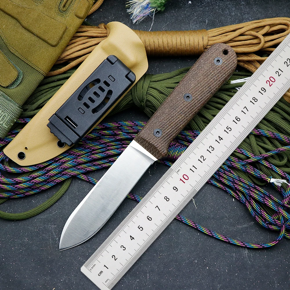 Cuchillo fijo con mango de lino y acero DC53, cuchillo recto para caza en la jungla al aire libre, herramienta de bolsillo portátil para supervivencia y acampada