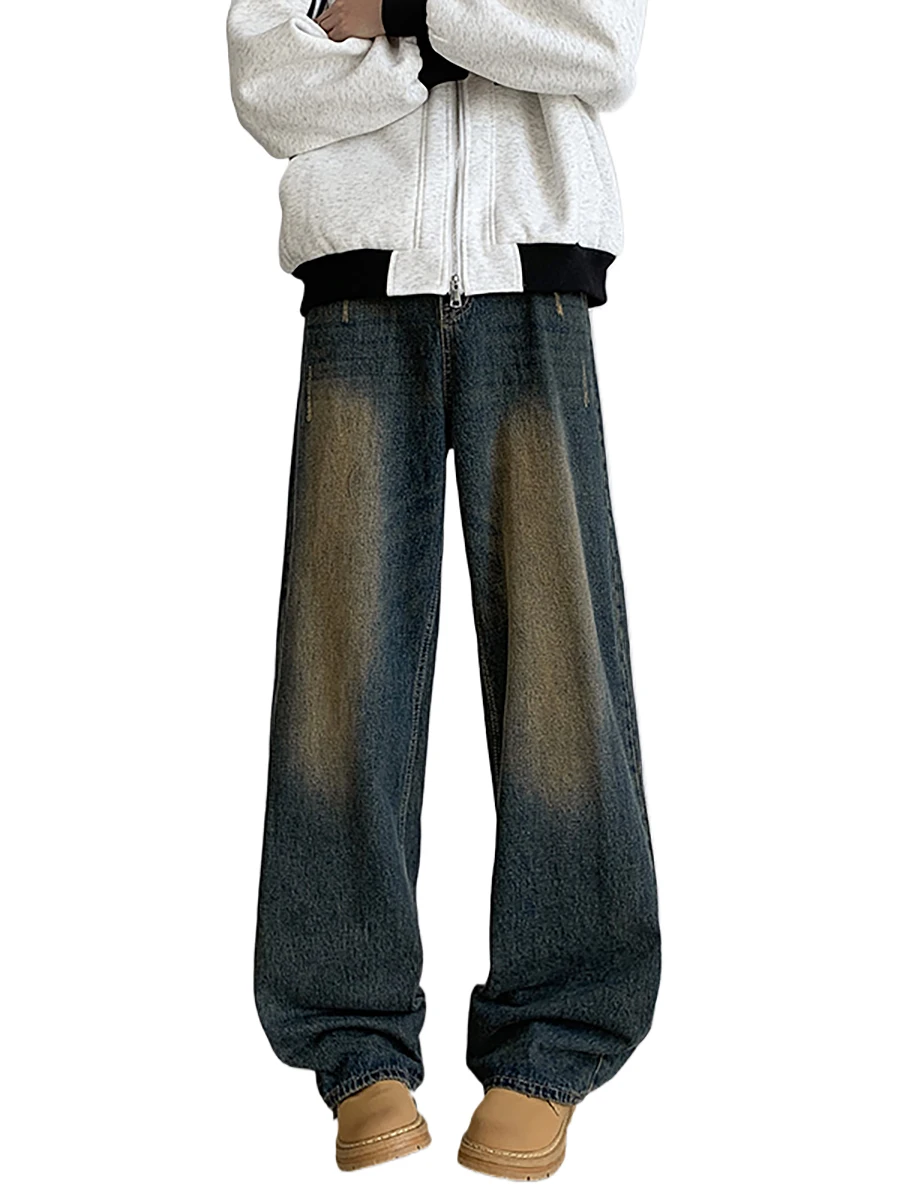 American Waed Vintage Cleanfit Men's Jeans Autumn Winter High Street Versatile Straight Leg Wide Leg Long Pants