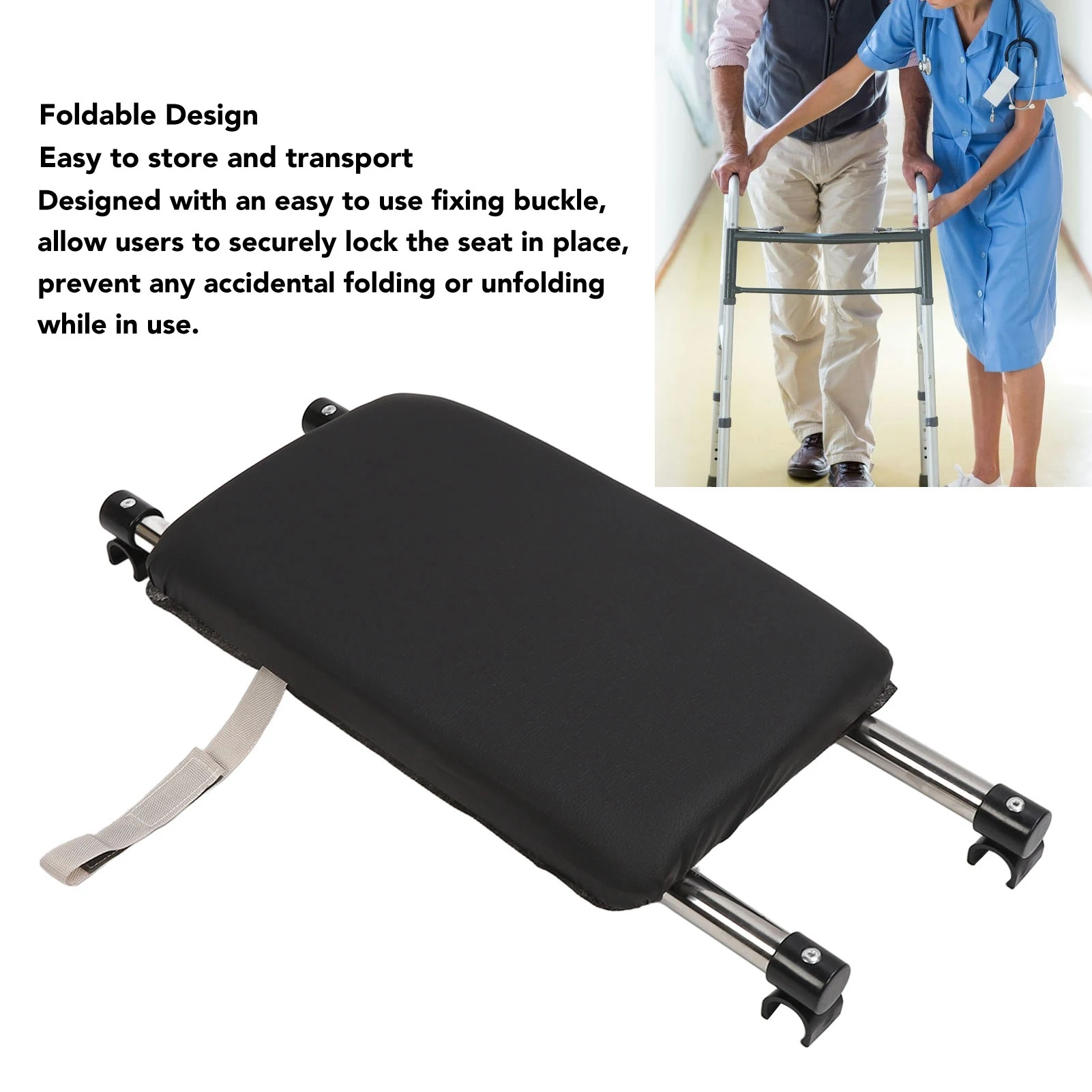 مقعد مسند المشاية، تثبيت ثابت، مقعد مشاية قابل للطي، تركيب بسيط، حامل قوي، واسع جدًا للمعاقين #2