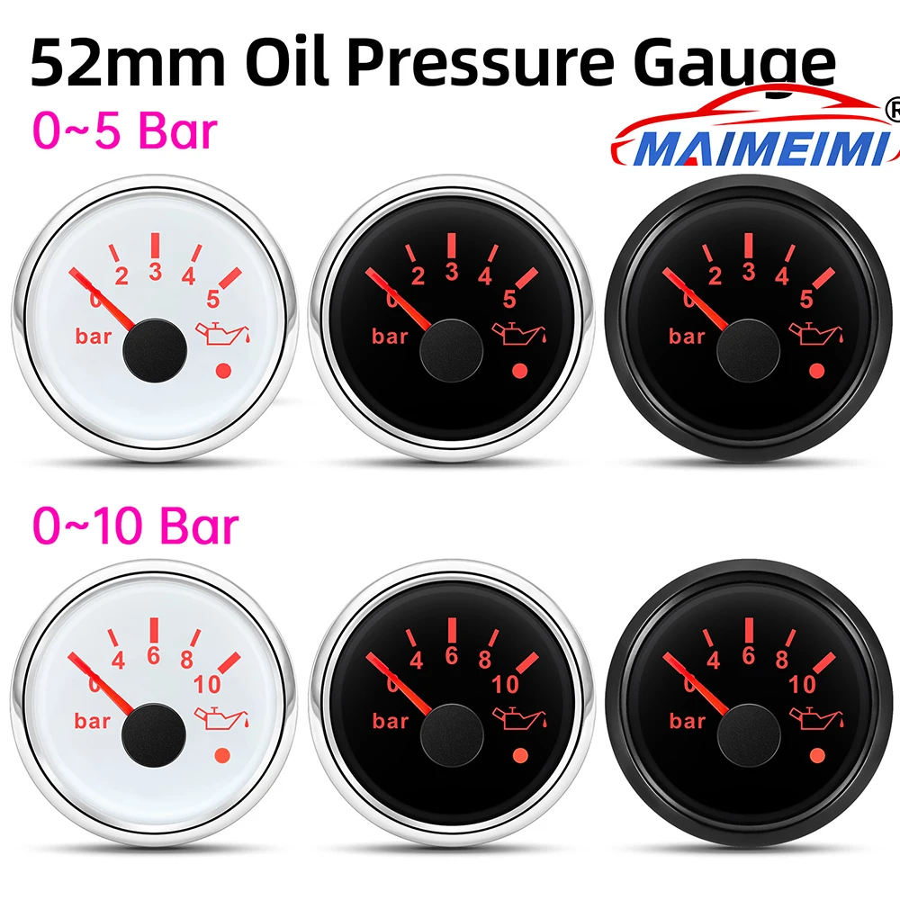 

0-5bar/0-10bar Oil Pressure Gauge With Sensor 52mm Car Digital pointer Oil Pressure Gauge Red Backlight for 12V 24V Car Boat