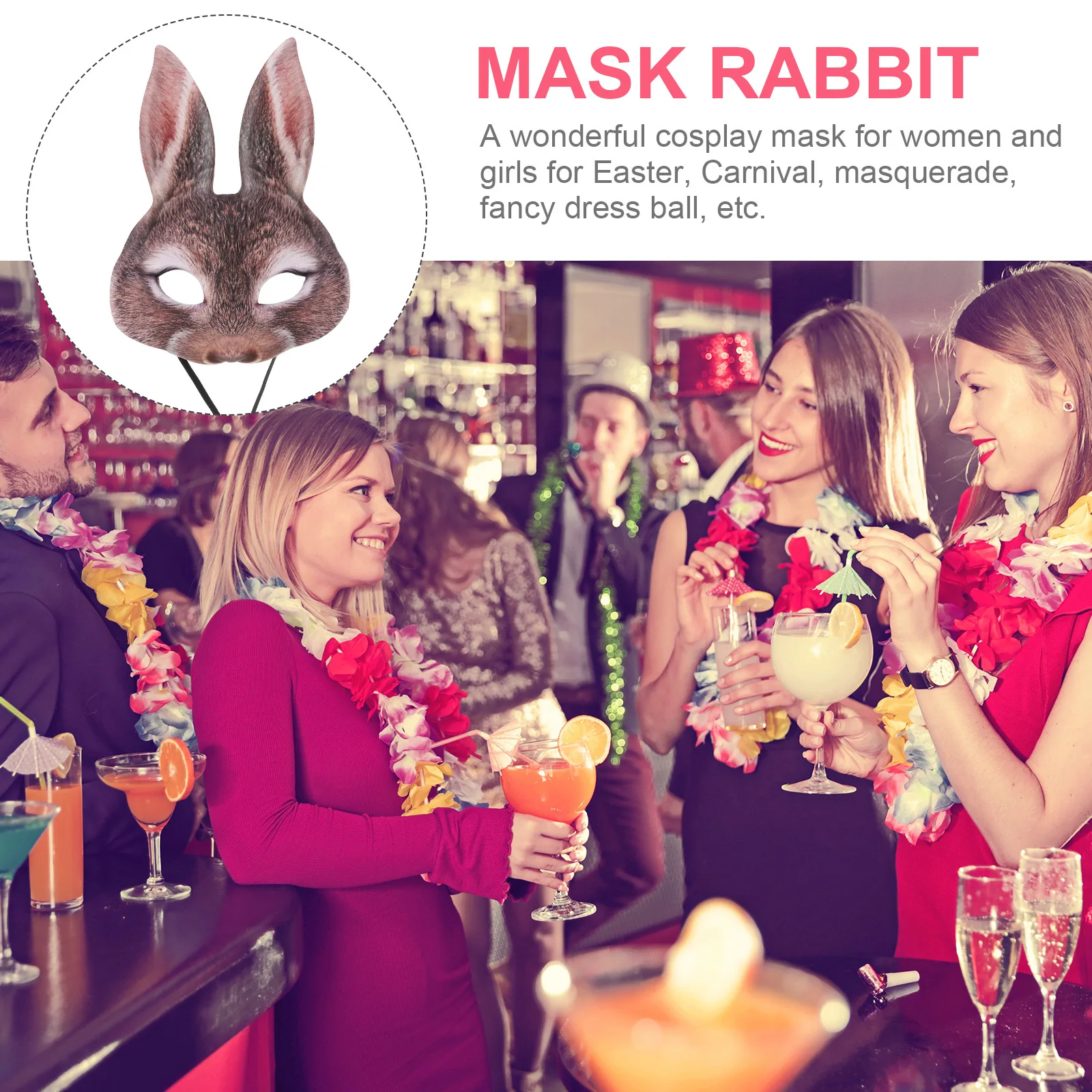 

Mask Half Face Halloween Rabbit Party Funny Black Bunny Masquerade Ball Cosplay