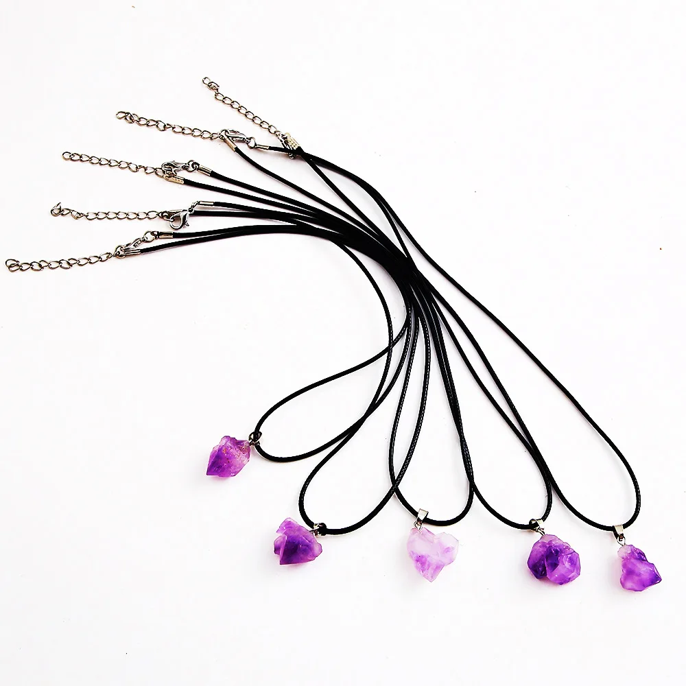 5 Pcs Purple Crystal Pendant Necklaces for Women Amethyst Irregular Rough Natural Stone Clavicle Necklace Female Vintage Jewelry