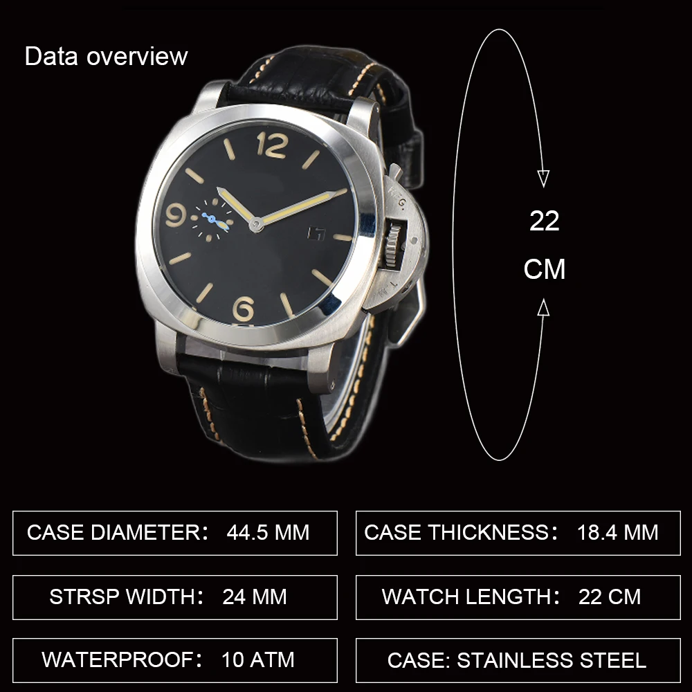 Mens Watch ST2555 Automatic Watch Stainless Steel Case Watches for Men High Strength Glass Leather Strap Mechanical Watches