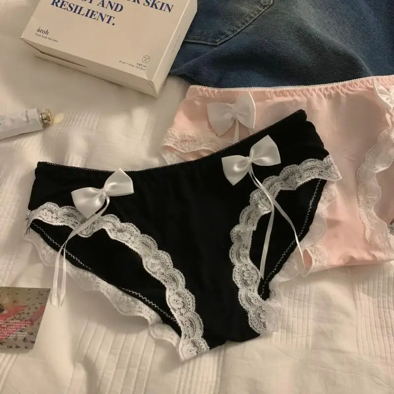 

Комплект из 2 трусиков-брифов для девочек с низкой посадкой, кружевной отделкой, для повседневной носки, с эффектом подтяжки ягодиц и бантом в форме сердца