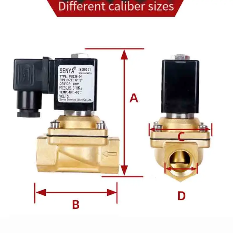 New Gong Type Solenoid Valve PU220-04 all copper 4-pin/6-pin/1-inch waterproof and anti fog water valve AC220V DC24V DC12V