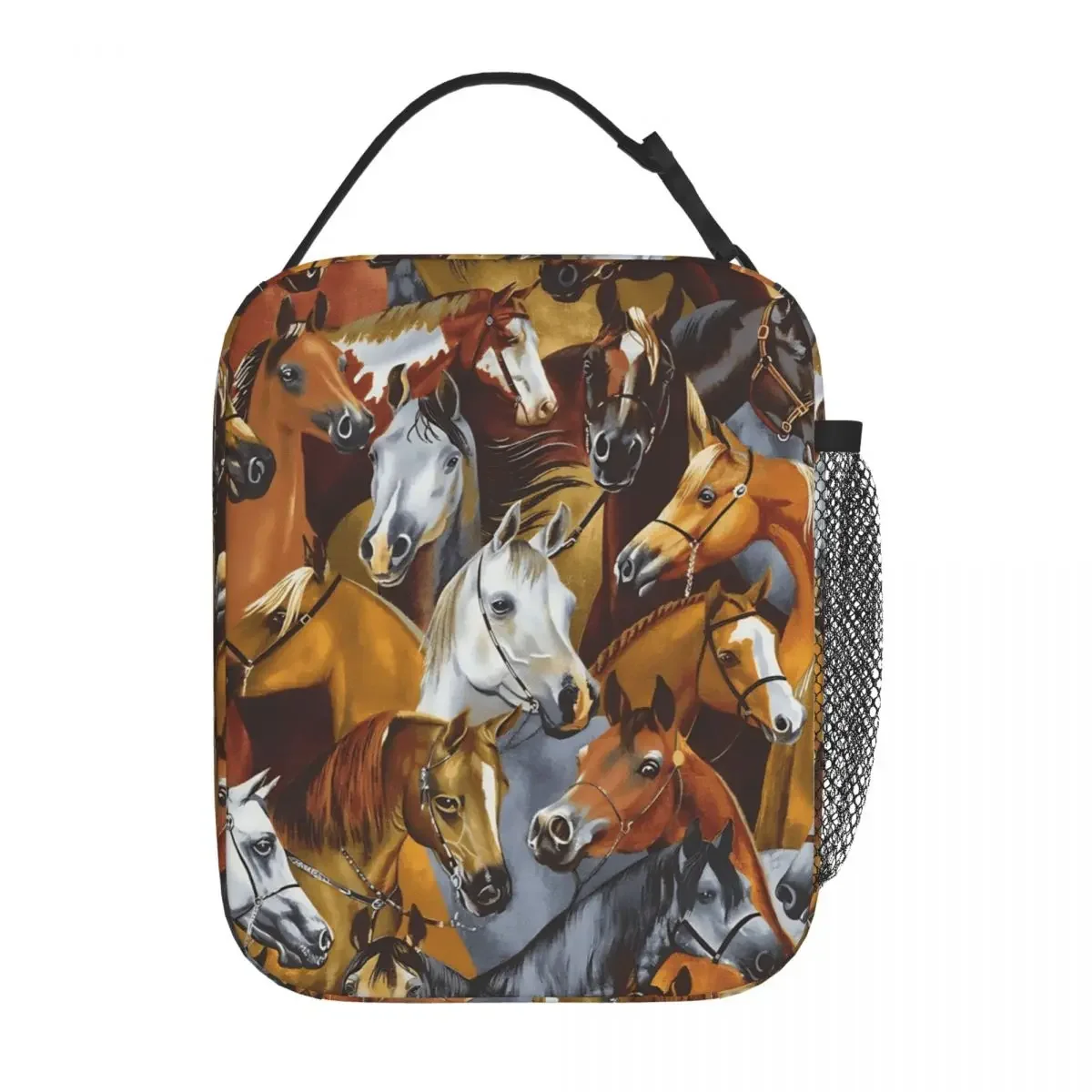 Fun Horse Pattern Digital-printed Lunch Bag Cute Lunch Box School Portable Tote Food Bags For Women Oxford Print Cooler Bag