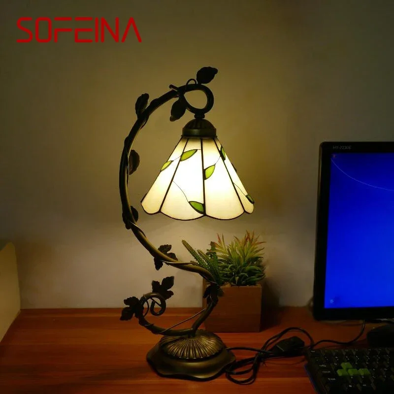 

SOFEINA Tiffany Table Lamp American Retro Living Room Bedroom Lamp Luxurious Villa Hotel Stained Glass Desk Lamp