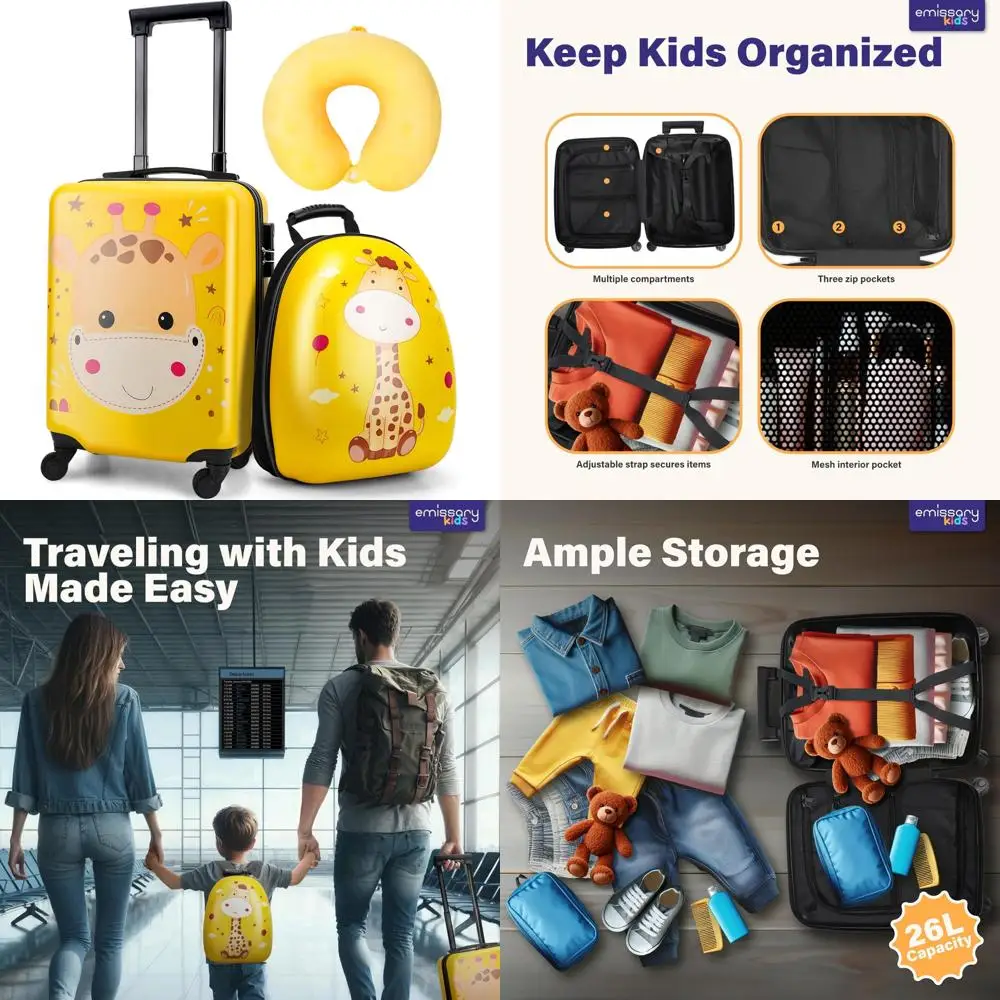 

Children's Luggage Set with Wheels, Backpack and Pillow for Girls, Kids Travel Suitcases with Comfort Accessories