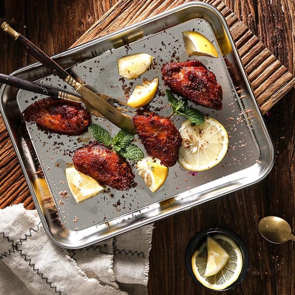 

1Pcs Stainless Steel Tray Food Storage Plate Rectangular Kitchen Supply Serving Dish for Fried Chicken Dried Fruits Snacks