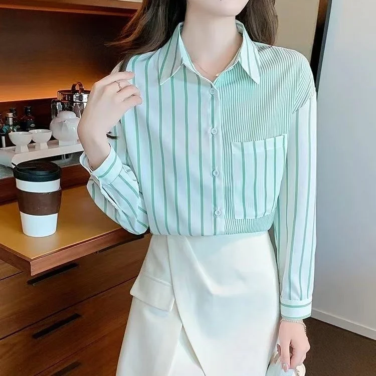 Chemises à manches longues pour femmes, à carreaux, boutonné, coupe cintrée, col rabattu, français, féminin, élégant, Preppy, jeune, romantique, Look quotidien