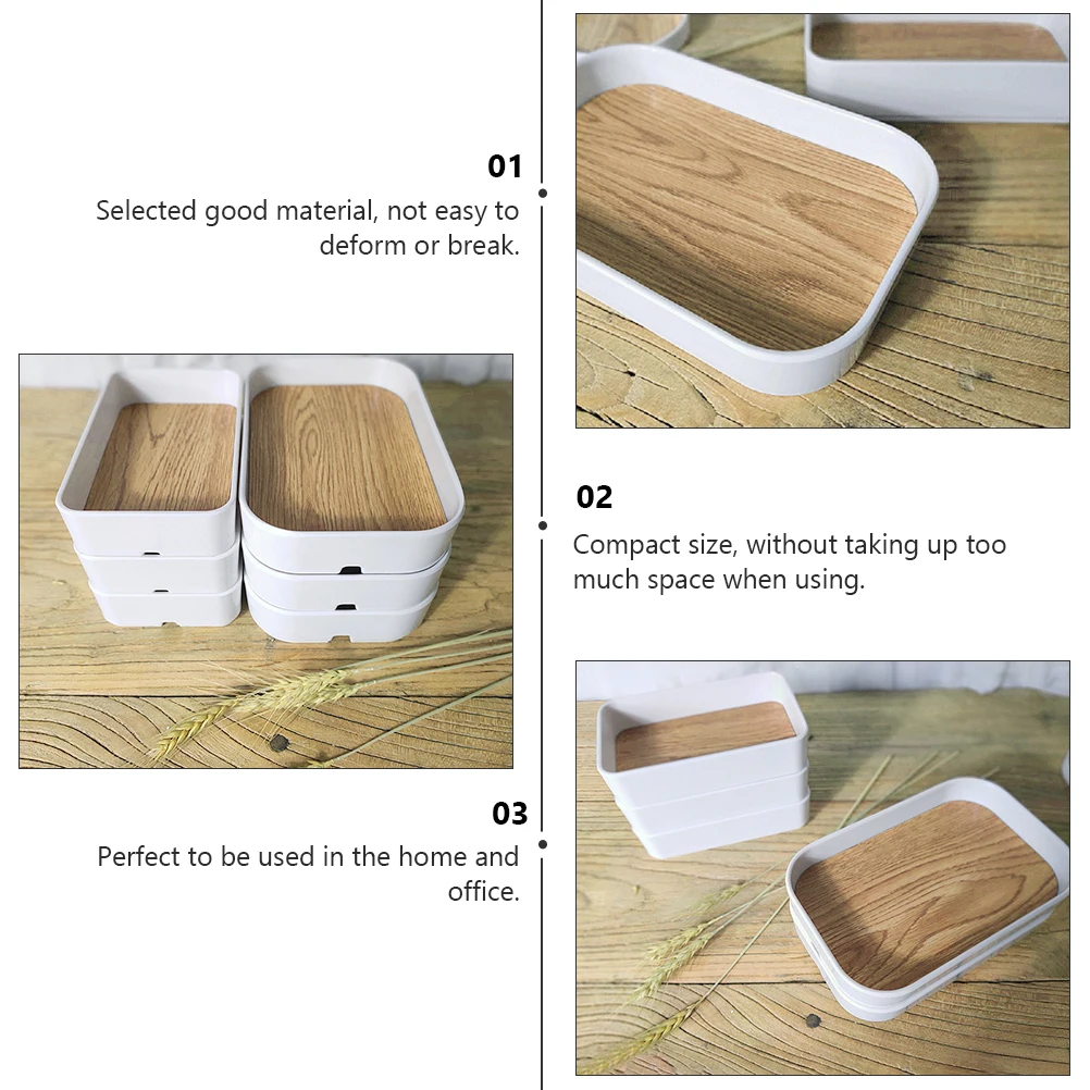 1pc Wood Grain Storage Box Desktop Organizer For Cosmetics Stationery Household Container Compact Size Easy To Clean