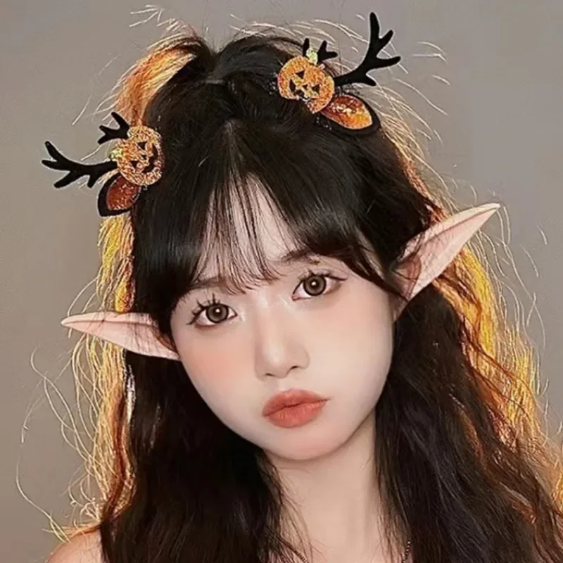 Halloween Laughing Pumpkin Hairpin Girls Decorative Black Antler Hair Clip Festival Carnival Headwear Women Beautify Hair Prop