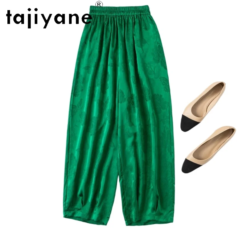 

TAJIYANE 100% Mulberry Silk Pants for Woman Fashion Green Baggy Pants Casual Bloomers Trousers 2026 Spring Women Clothes брюки