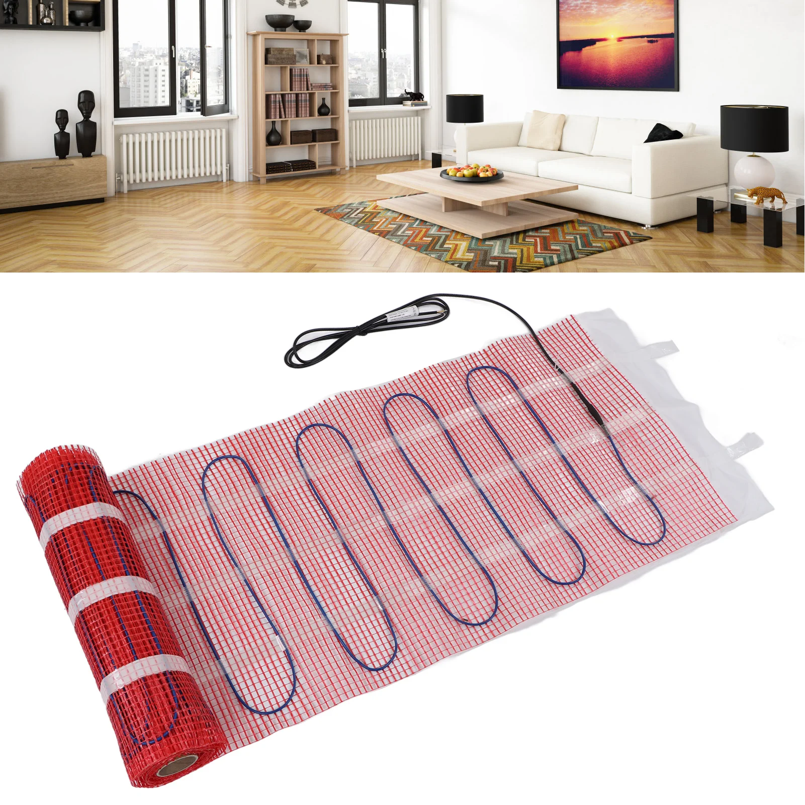 Kit de alfombrilla eléctrica para calefacción por suelo radiante, sistema de suelo con Control WiFi, 3 metros cuadrados con Sensor de termostato