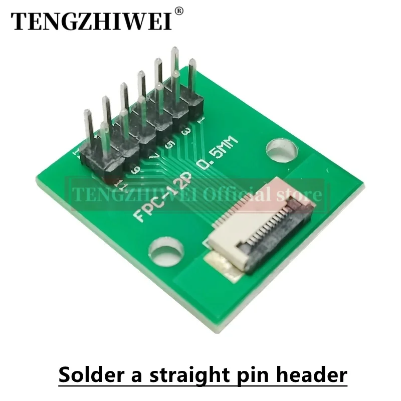 Placa adaptadora FFC/FPC de 5 piezas, 0,5 MM-12P a 2,54 MM, conector abatible de 0,5 MM-12P soldado, cabezales de pin recto y doblado