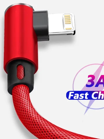 90 Degree USB Cable For iPhone 14 13 12 11 Pro Max X XR 6s 7 8 Plus 2m 3m Lead Mobile Phone Fast Charging Cord Data Charger Wire