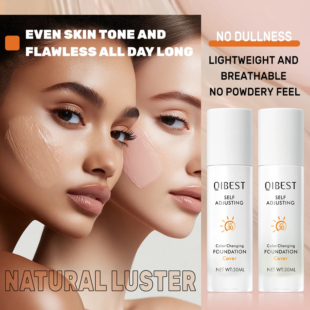 QIBEST カラーチェンジングファンデーション モイスチャライジング SPF 30+ ハイドレーティング ロングウェアリング ウォータープルーフ トラベルカバレッジ メイクアップベース コンシーラー