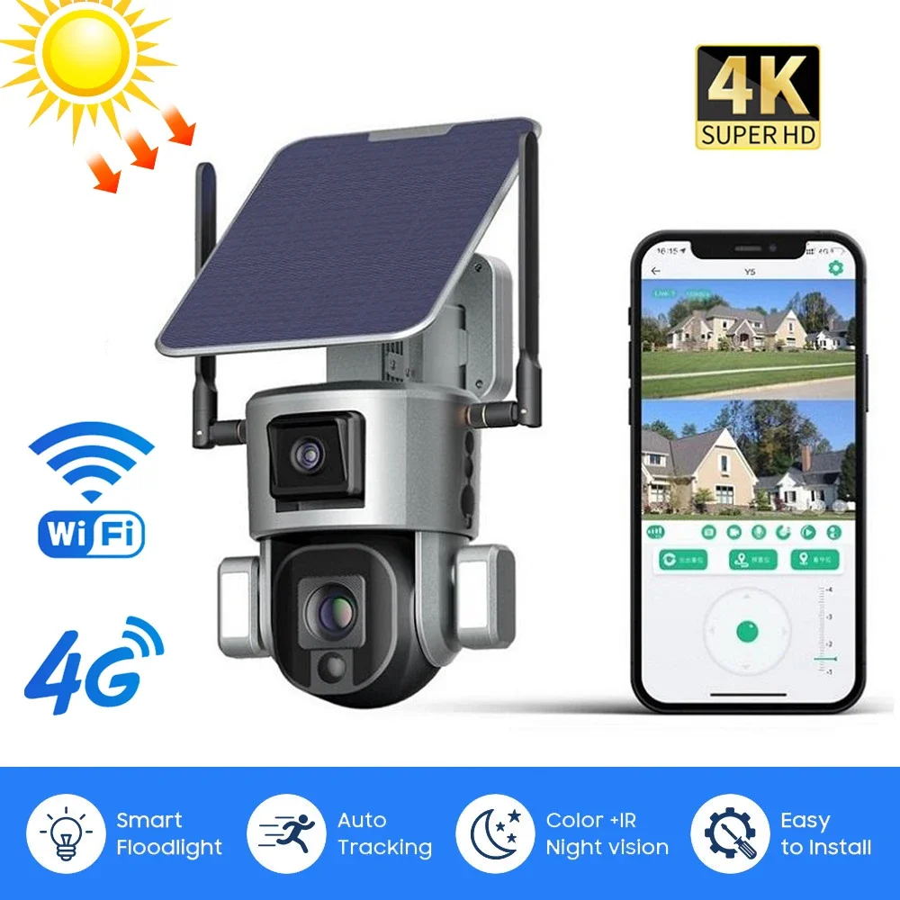 4k Camera Solar Security Camera Sim WiFi Security System 4K Wireless Solar Camera Outdoor With Color Night Vision