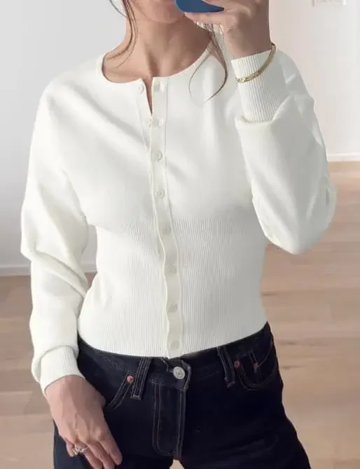 Women's Sweater 2026 Spring Autumn New Solid Color Round Neck Long Sleeve Slim Fit Versatile Single-Breasted Sweater