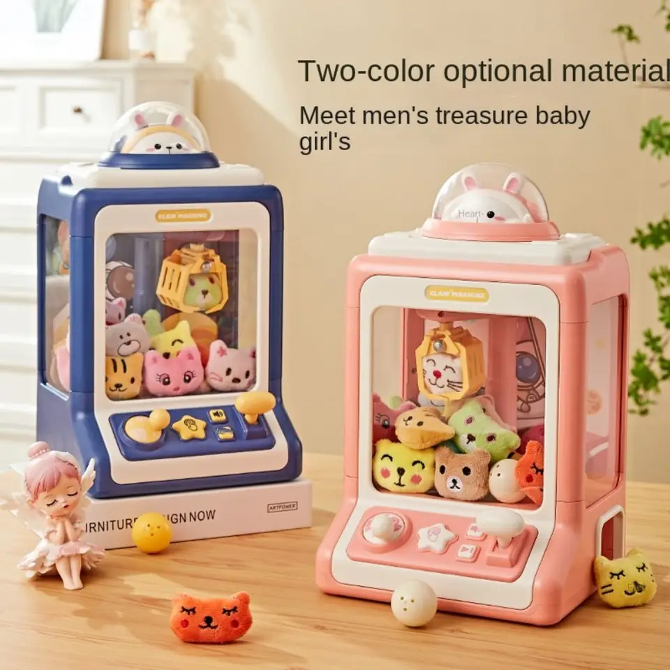 Mini Machine à griffes pour enfants, prix de dessins animés, œuf torsadé, poupée en peluche, grue d'arcade, distributeur automatique pour enfants, cadeaux d'anniversaire et de noël