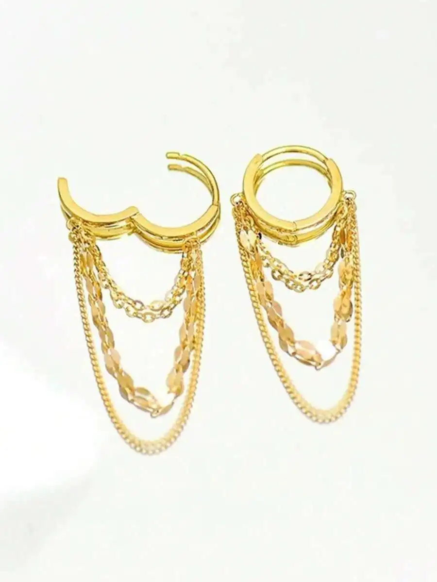 1 Pair Delicate Stainless Steel Chain Hoop Earrings For Women Girls Fashionable Daily Jewelry Gift For Her view 5