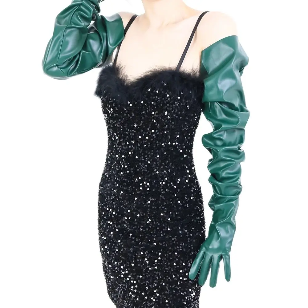 Long Gloves Faux Shine Patent Leather 35