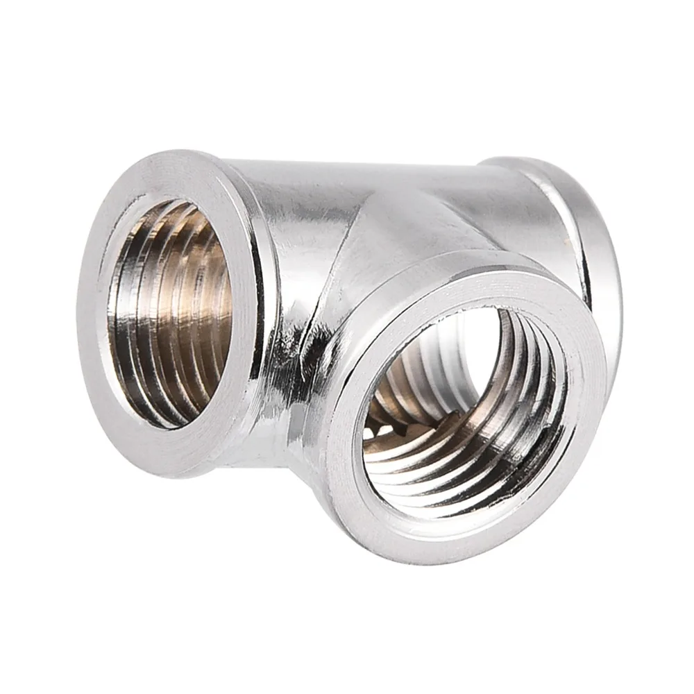 

durable G1/4 Thread T Shape Fitting 3 Way Silver Tube Connector Leak Proof PC Cooling Accessories Water Cooling Systems