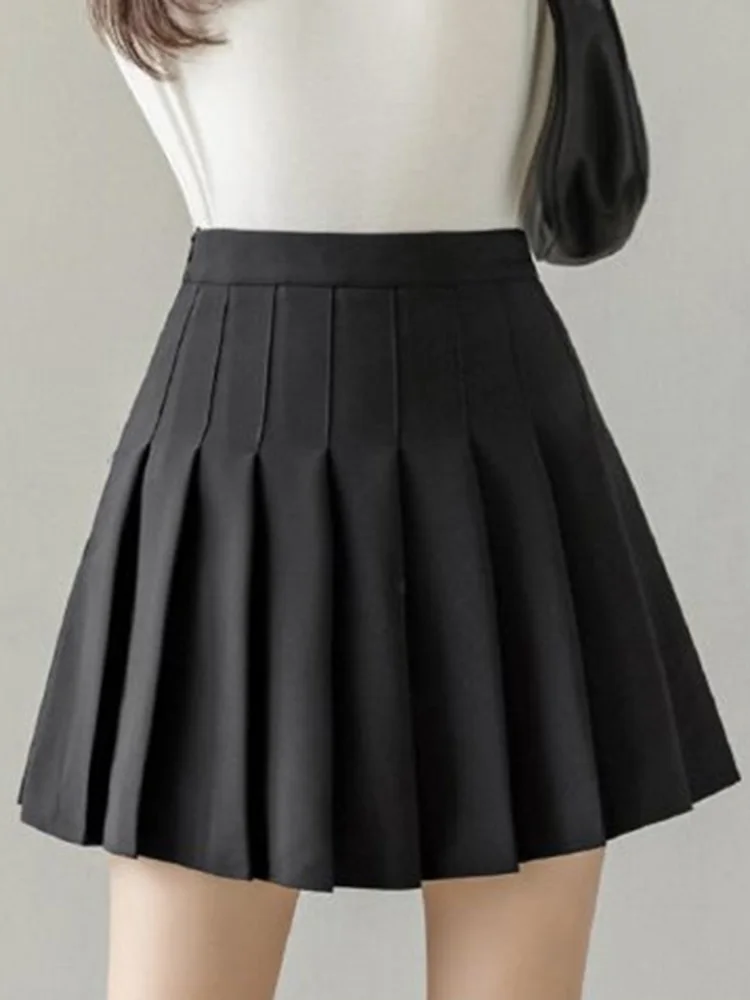 Streetwear Korean High Waist Summer Pleated Mini Skirts Women Black White Tennis A Line Skirt Kawaii Students