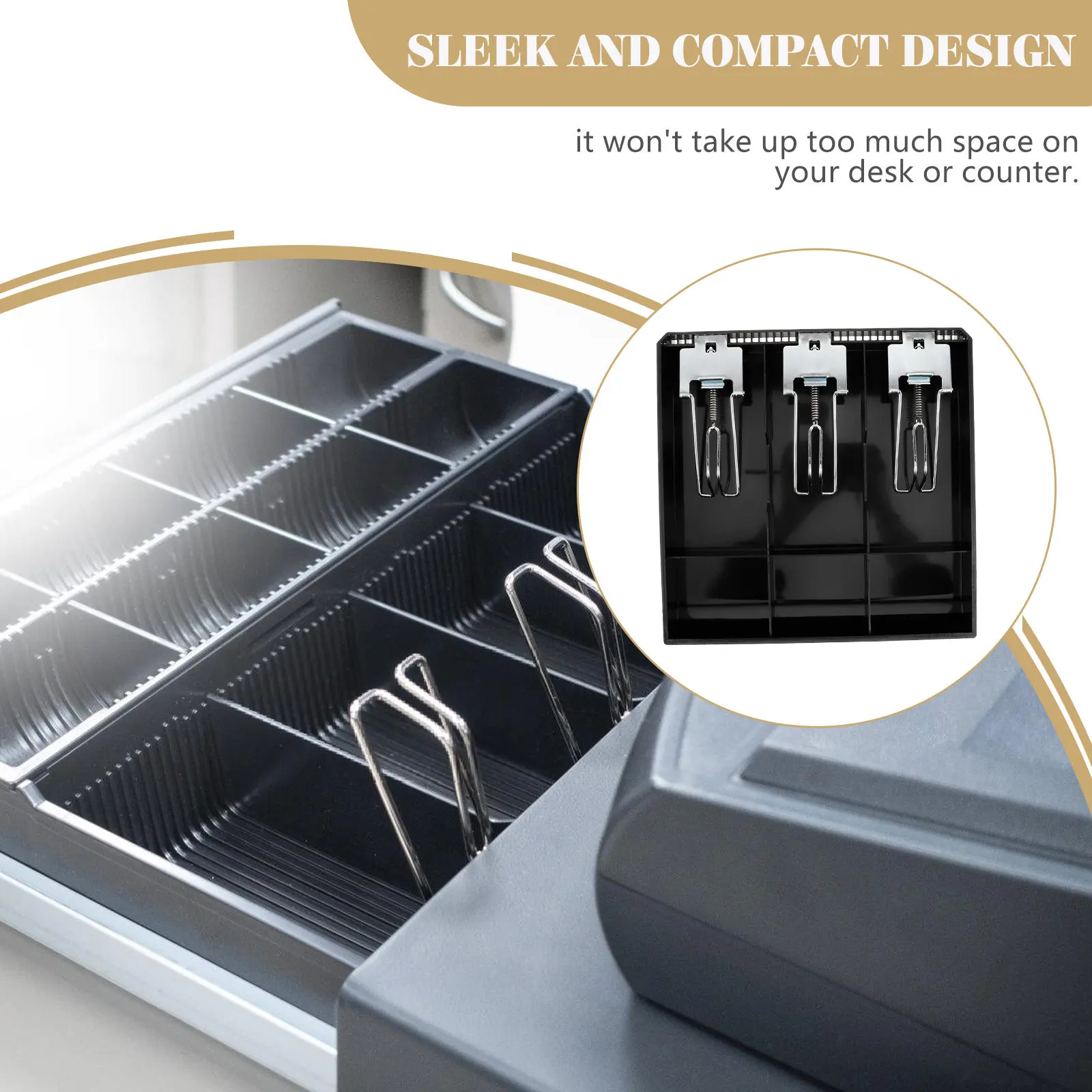Desktop Cash Box Stainless Steel Compact Coin Money Drawer Coin Tray Bill Organizer Cash Register Insert Tray Money Holder