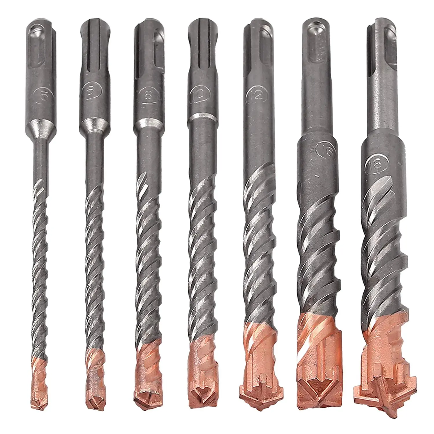 7 Pcs SDS Plus Hammer Drill Bit Set, (4-Flute) for Concrete Brick Block Stone Masonry and Granite