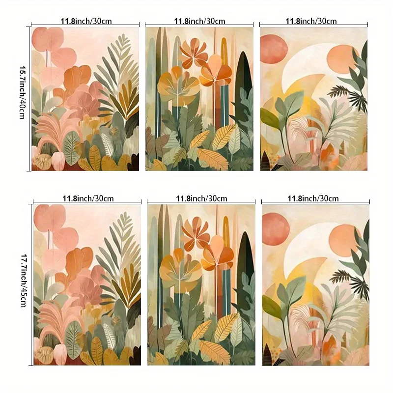 مسطح ثنائي الأبعاد، 3 قطع، مطبوعات قماشية بدون إطار ثنائية الأبعاد، مجموعة فنية لتزيين المنزل مكونة من ثلاثة نباتات ملونة تجريدية وجدار الغابة الاستوائية الأزهار أ