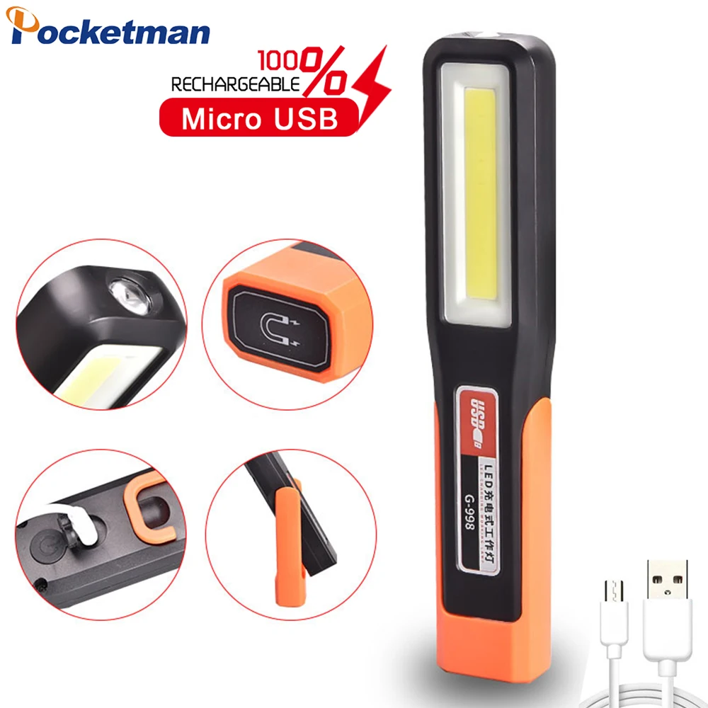 Powerful COB LED Work Light Car Mechanic Lamp USB Rechargeable Flashlight Magnetic Torch Emergency Light Warning Light