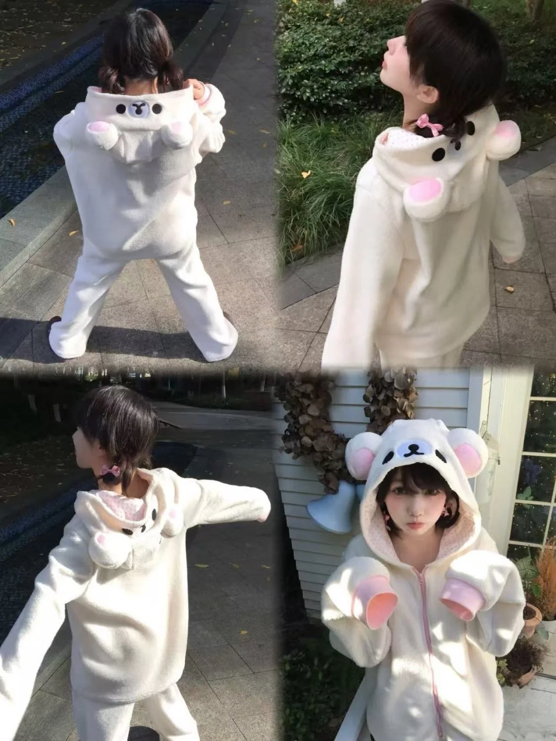 Cute Japan Bear Sleepwear Rilakkuma Y2K Hoodie Pajama Set Girls Fleece Lined Hooded Homewear Suit Autumn Winter Loungewear New