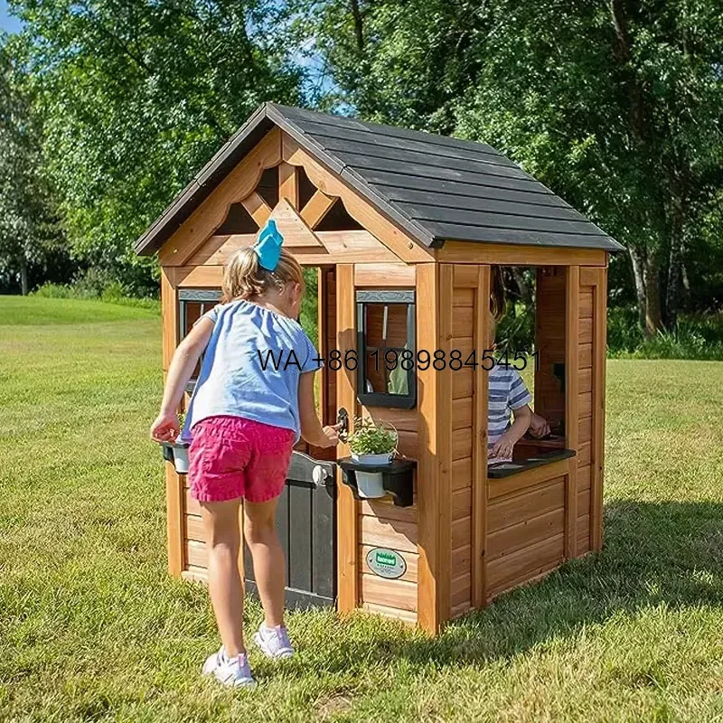 Wmwmnu Hantechn Wholesale Outdoor Garden Wooden Kids Playhouse Children Playground Green House for Children with Wood