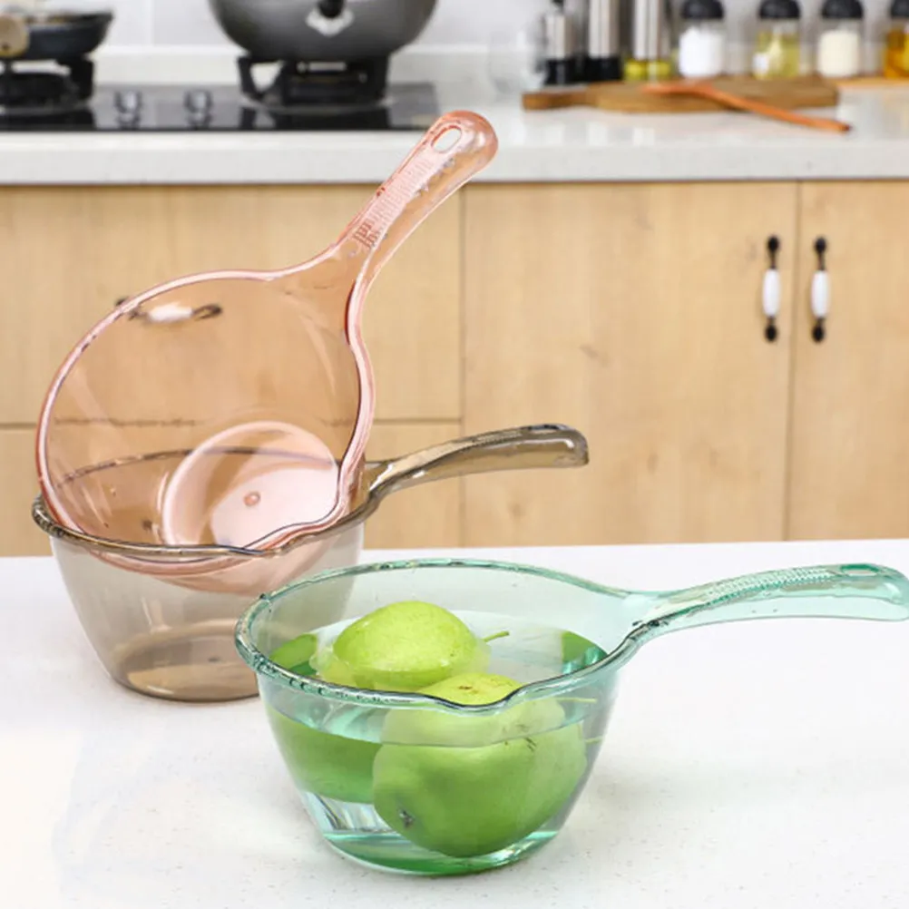 3-個の厚みのあるプラスチック製水ひしゃくキッチン用高耐久透明スクープ果物野菜洗浄用軽量コンパクト