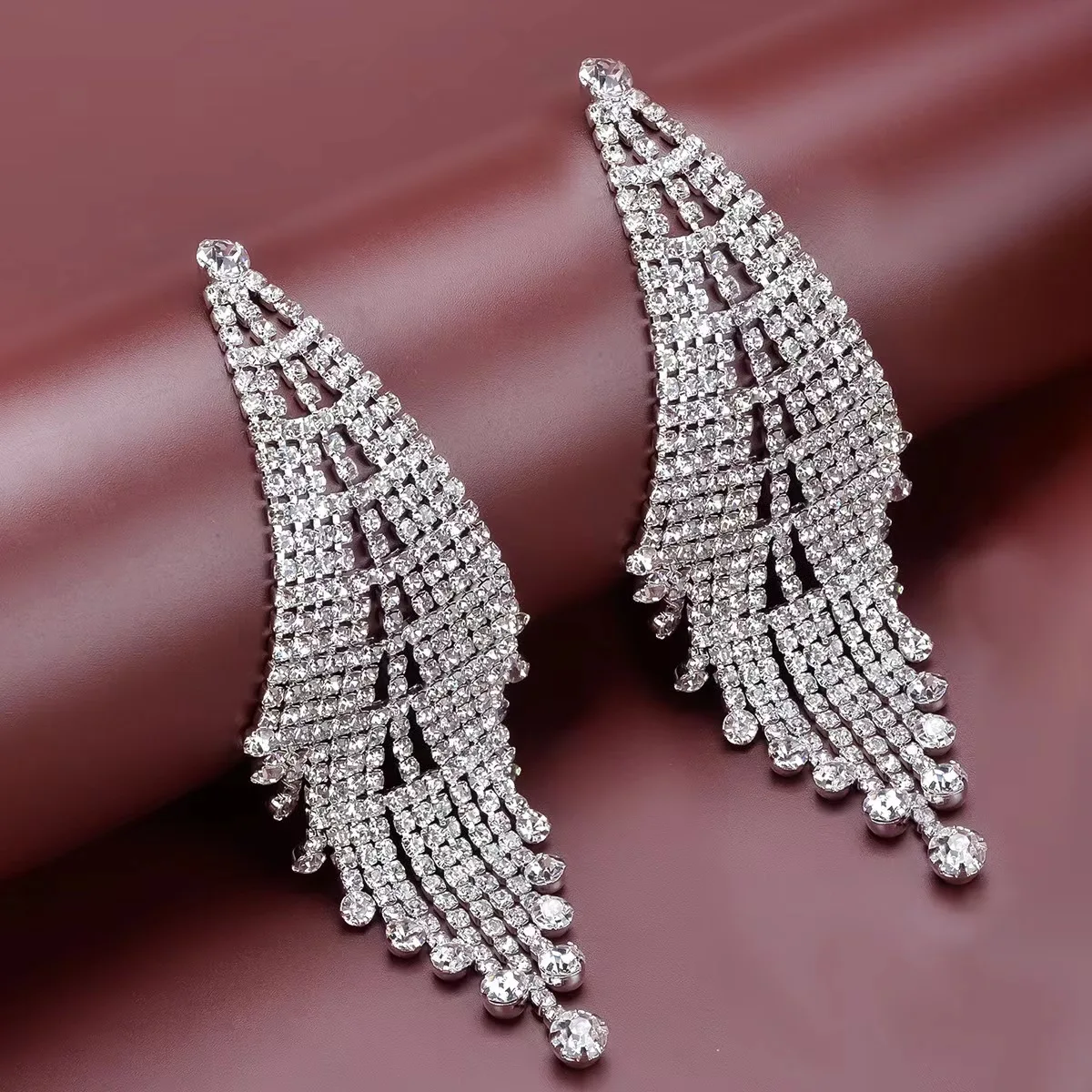 Fashionable Multi-layer Tassel Christmas Tree Shape Rhinestone Creative Lady Earrings