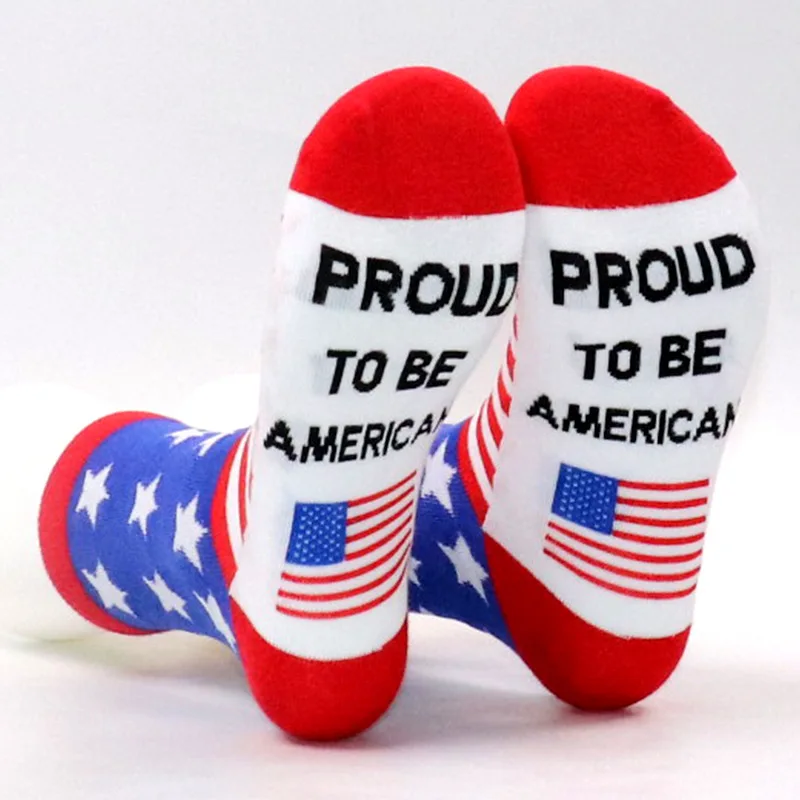 2 pairs Man Woman Long Cotton Socks American Independence Day Flag Striped Leisure Sports Socks Letter Jacquard Creative gift