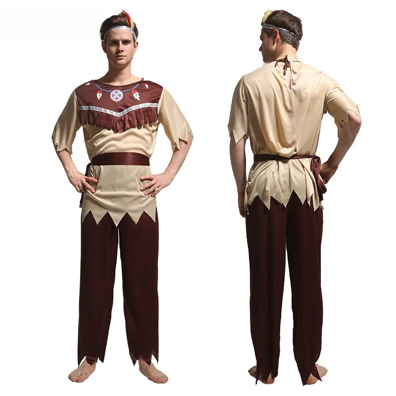 Disfraz indio para hombres adultos, disfraz de halloween, disfraz de jefe, mascarada, ropa de plang de rol nativo americano para fiestas y eventos