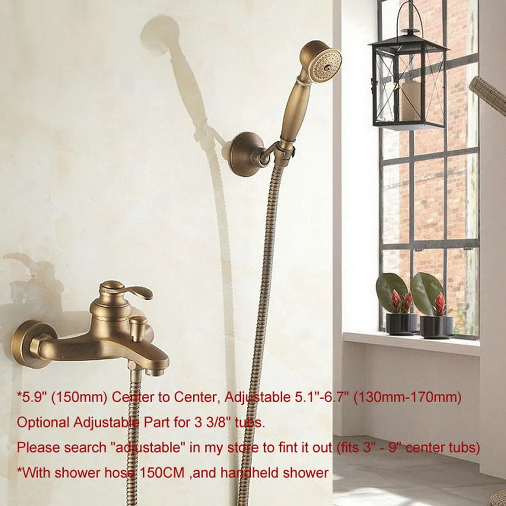 Bathroom Shower Faucet Mixer Tap With Hand Held Shower Head Set Double Handles Wall Mounted Antique Brass Ntf303