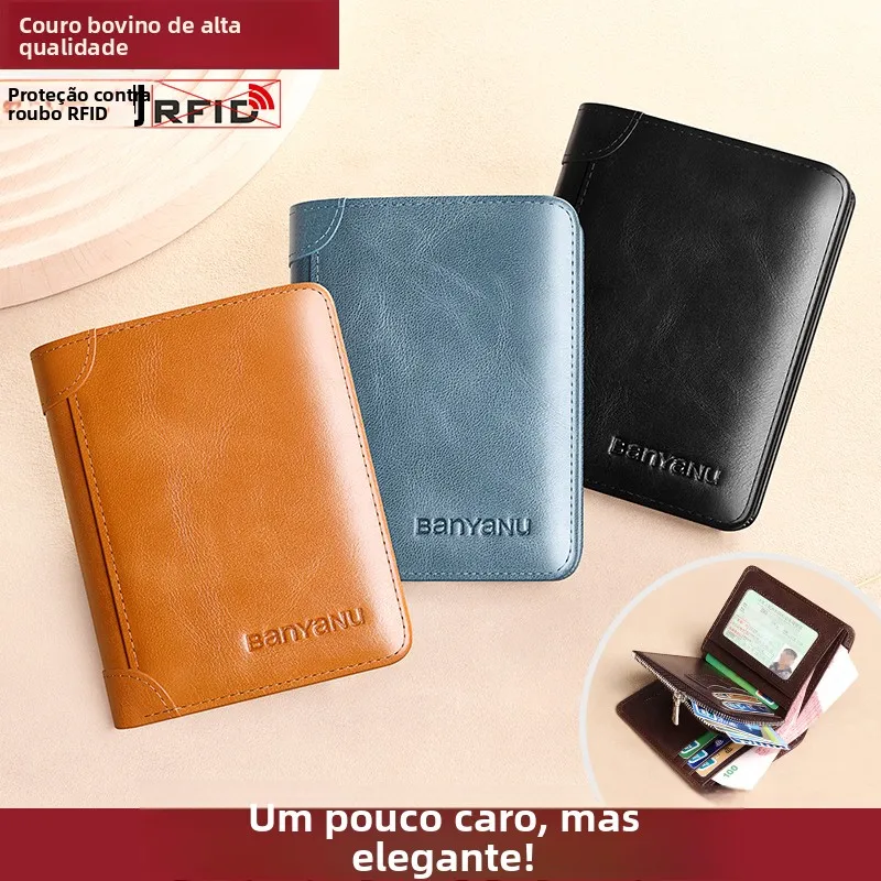 top-layer-cowhide-leather-wallet-men's-with-zipper-coin-pocket-genuine-leather-large-capacity-multi-function-driver-license-a