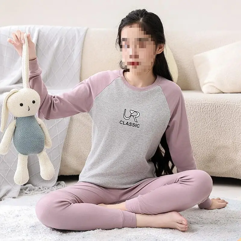 الخريف السراويل منتصف العمر الأطفال ملابس المنزل الفتيات القطن الخالص الشتاء الطالبات ملابس اخلية حرارية مجموعة الفتيات سنوسويت #2