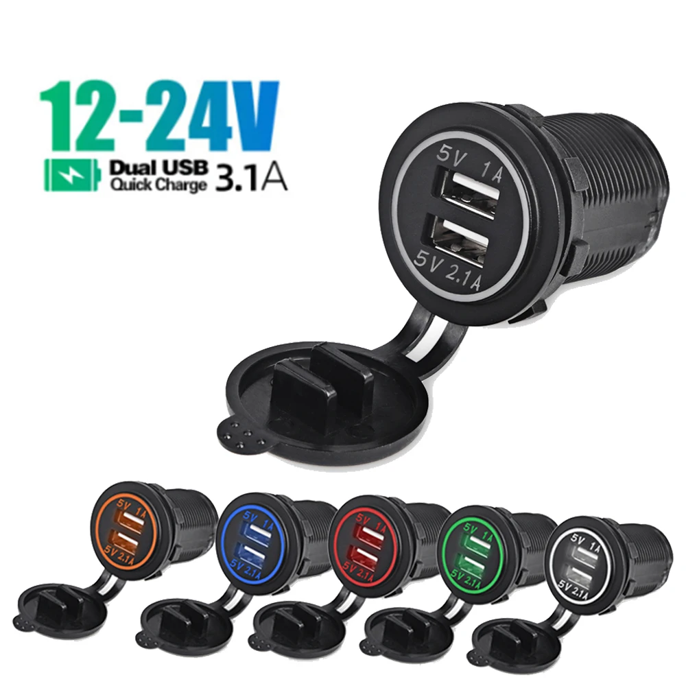 12V/24V Dual USB Charger Socket Adapter Waterproof Power Outlet 3.1A LED Digital Display for  Car Boat Marine RV Motorcycle D5