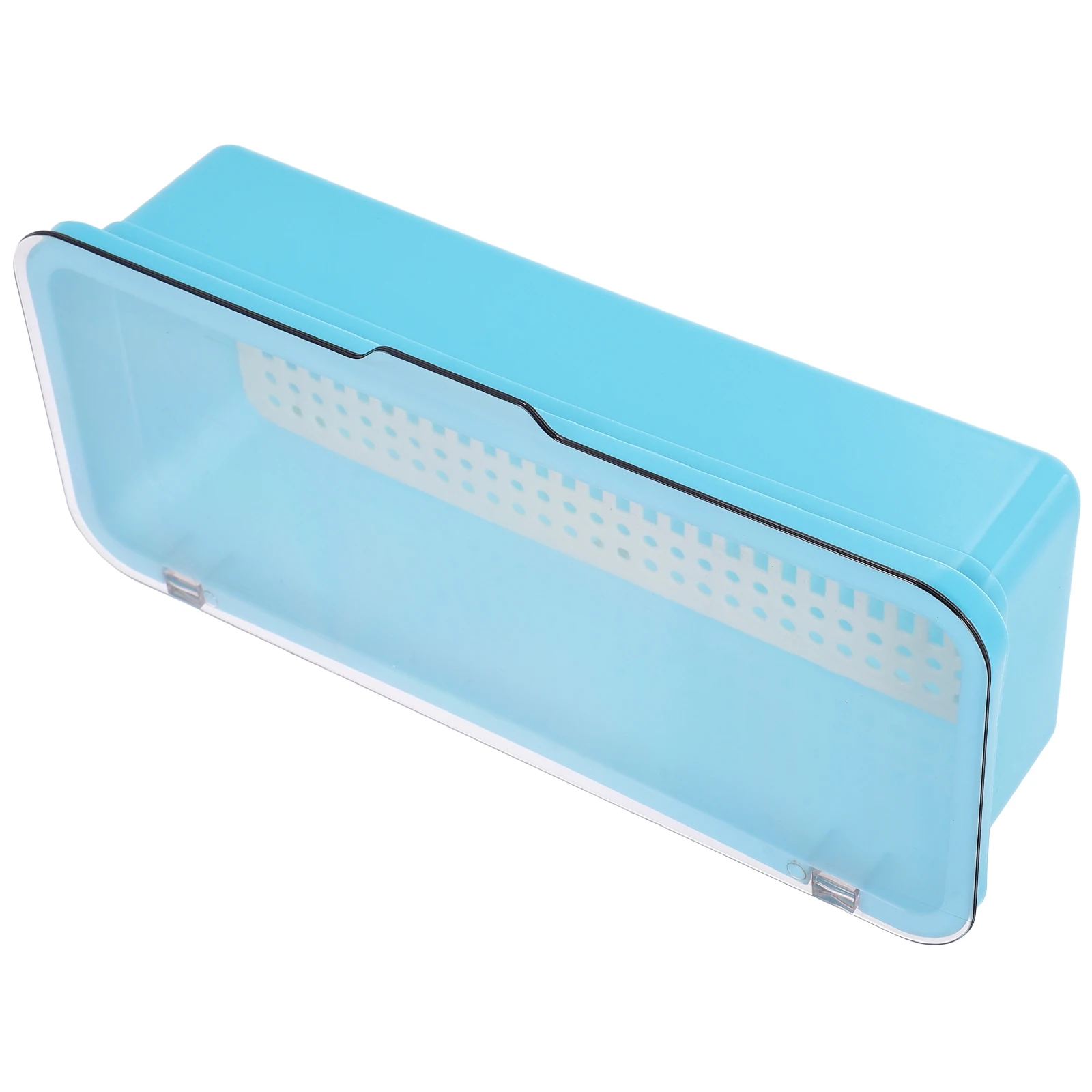 

Cutlery Storage Box Plastic Utensil Holder With Lid Draining Design For Chopsticks Forks Blue Compact Kitchen
