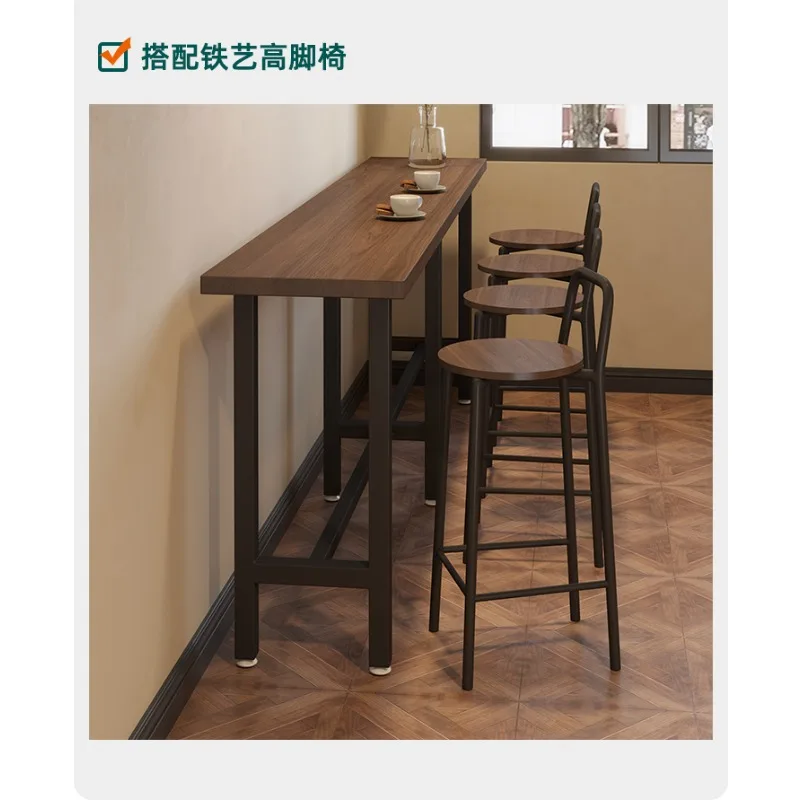 Commercial Catering Convenience Store Solid Wood Tall Table Cafe Bar Table and Chair Combination Company Long Narrow Table 1202