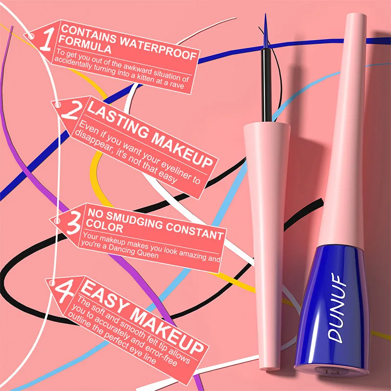 Pena Eye Liner cair tahan lama, kosmetik pensil Eyeliner cair cepat kering 18 warna putih merah warna-warni