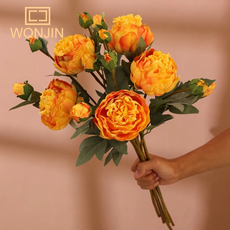 1PC, Französisch Stil Einzelnen Zweig 3-kopf Verbrannte Kante Pfingstrose DIY Hause Esstisch Dekoration Fotografie Requisiten Gefälschte blumen