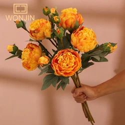1PC,French Style Single Branch 3-head Burnt Edge Peony DIY Home Dining Table Decoration Photography Props Fake Flowers