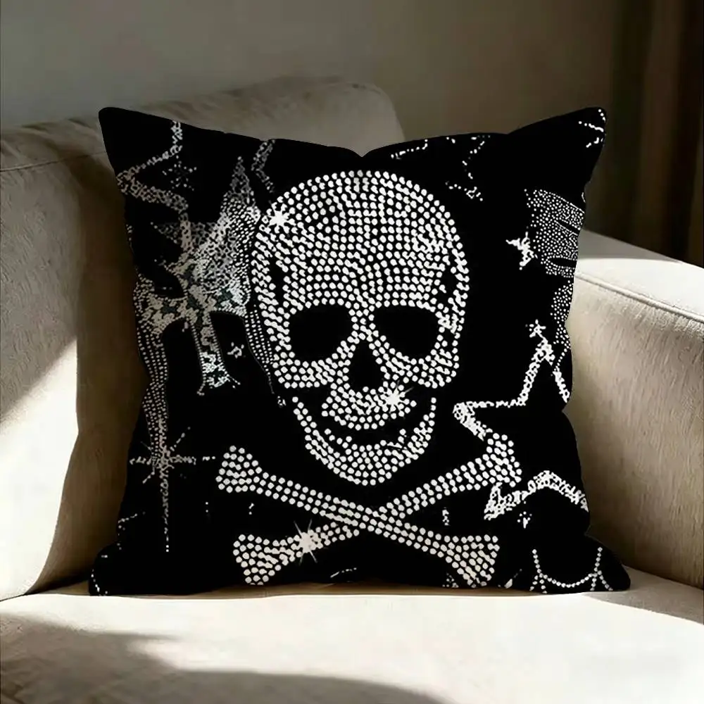 Shiny Silver Skull P-Pattern Various Sizes Square Pillow Case For Car Home Bedchamber Decor