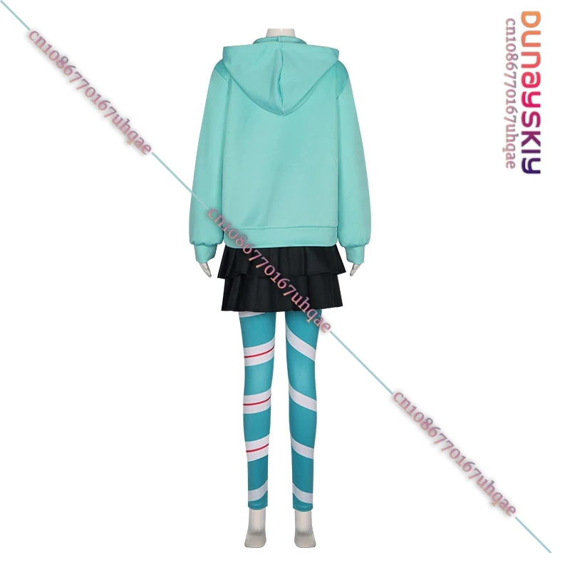 Vanellope Von Schweetz Costume Cosplay Felpe con cappuccio da ragazza Gonna Parrucca Uniforme 2025 Abbigliamento da performance anime per donna/bambino